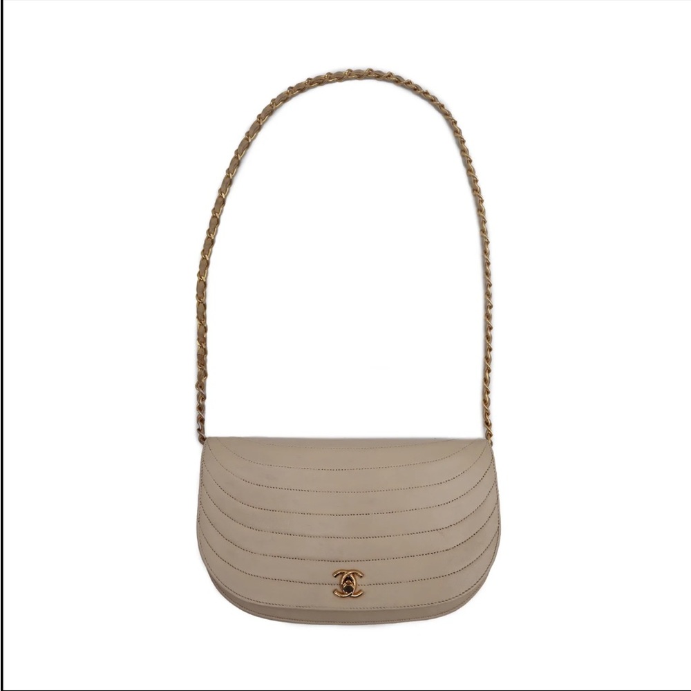 Chanel Vintage CHANEL - Authentic Chanel Halfmoon Beige Lambskin 24k gold plated